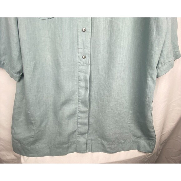 Soft Surroundings Tunic Top Womens 3X Muted Blue 100% Linen Roll Tab Shirt - Picture 3 of 15